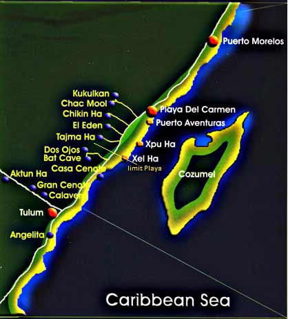 map met ligging van cenotes